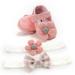 Baby Girl Anti-Slip Casual Flower Shoes Newborns Soft Soled Crib Shoes+ Headbands Sets Pink