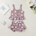 Binpure Girlâ€™s Daisy Flower Printed 2Pcs Clothes Suit Sleeveless Ruffled Hem Tank Top