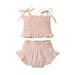 Thaisu Girls Two-Piece Clothes Outfit Tie-Up Spaghetti Strap Sleeveless Ruched Tank Tops + Shorts