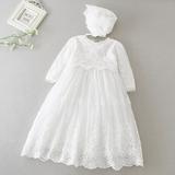 Baby Girls Long Sleeve Baptism Dress Christening Gown with Bonnet 3-6M
