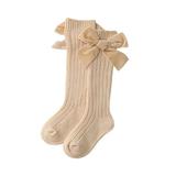 Mialoley Baby Girl Knee High Socks Winter Warm Rib Knitted Stockings with Big Velvet Bow