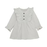 Mioliknya Baby Autumn Clothes Solid Color O-Neck Flower Long Sleeves Ruffle Dress