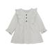 Mioliknya Baby Autumn Clothes Solid Color O-Neck Flower Long Sleeves Ruffle Dress