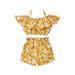 Caitzr Toddler Baby Girls Outfits Off Shoulder Ruffled Flower Strap Crop Top Elastic Band Shorts