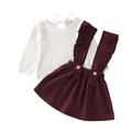 GRNSHTS Toddler Baby Girl Skirt Set Ruffle Long Sleeve T Shirts+ Suspender Overall Dress 2pcs Outfits 5-6T