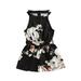 TheFound Fashion Kids Girls Jumpsuits Flowers Printed Strapless Sleeveless Halter Bow Belt Elastic Romper