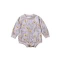 Franhais Baby Girls Autumn Casual Ribbed Romper Long Sleeve O Neck Loose Floral Playsuits