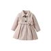 Calsunbaby Toddler Girls Fall Winter Woolen Trench Coat Solid Color Lapel Long Sleeve Buttons Mid-Length Outerwear with Belt