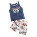 Toddler Boys 2pcs Summer Beach Outfits Sleeveless Palm Tree Top+Drawstring Pockets Short Clothes Set