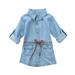 Toddler Baby Kids Girl Denim Shirt Short Mini Dress Jean Long Sleeve Casual Party Dresses 2-3 Years