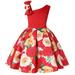 Zpanxa Baby Girls One Shoulder Dress Toddler Girls Princess Dress Little Girls Party Wedding Formal Dress Rose Print Kids Pageant Flower Girl Sleeveless Dress Red (7-8 Years)