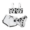 qucoqpe Girl s 2 Piece Swimsuit Spaghetti Strap Bikini Set Sport Solid High Waist Cows Printed Beachwear Bathing Suit New Summer Baby Girl Clothes