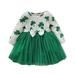 18 Months Baby Girls Dress 24 Months Girls Long Sleeve Dress Floral Print Toddler Girls Tulle Dress Green Dress