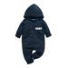 KIMI BEAR Infant Boys Rompers 18 Months Infant Boy Autumn Bodysuits 24 Months Infant Boy Casual BABY Letter Print Hooded Long Sleeve Jumpsuits Dark Blue