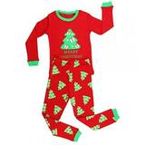 Elowel Family Matching Pajamas - Red and Green Merry Christmas Tree 2-piece Pajama Gift Set