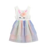 Eyicmarn Easter Sleeveless Mesh Dress Girls Contrast Color Sequined Bunny Pattern Round Neck One-piece