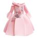 OLLUISNEO 3-4 Years Toddler Baby Girls Dress Long Trumpet Sleeve Off-The-Shoulder Floral Party Formal Princess Dress Pink
