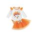 Sunisery 2Pcs Toddler Baby Girls Thanksgiving Day Clothes Sets Long Sleeve Ruffled Print Romper + Tulle A-Line Short Skirt