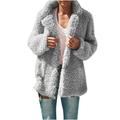 Women Faux Fur Long Sleeve Coats Open Front Lapel Solid Warm Jackets Sherpa Plush Bear Cardigans