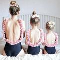 Esho Family Matching One-Piece Swimsuits Mother-Daughter Ruffled Swimwear Womens Girls Backless Bathing Suit