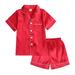 nsendm Baby Girl Clothes 6-9 Months Little Baby Girls Boys Pajamas Set Satin Silk Kids Short Sleeves Little Girl Red 4-5 Years