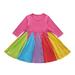 Clearance!Toddler Baby Girls Rainbow Dresses For Kids Patchwork Children Clothes Spring Girls Dress Casual Wear 1-5 Y