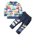 KIMI BEAR Toddler Boys Outfits 4T Toddler Boy Autumn Winter Outfits 5T Toddler Boy Little Cars Print Long Sleeve T-shirt + Patched Denim Pants 2PCs Set Mixed-color