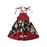 IZhansean Vintage Toddler Kids Baby Girls Strap Dress Party Tull Princess Floral Sundress Red 2-3 Years