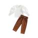 TheFound 3Pcs Toddler Baby Girls Autumn Clothes Puff Long Sleeve T-shirt PU Leather Long Pants with Belt Casual Streetwear