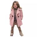 OGLCCG Baby Kids Girls Winter Warm Fleece Jacket Lapel Button Up Faux Shearling Fluffy Chunky Long Trench Coat Peacoat Outwear with Pockets 18M-6T