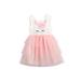 Eyicmarn Easter Sleeveless Mesh Dress Girls Contrast Color Sequined Bunny Pattern Round Neck One-piece