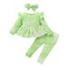 2T Baby Girls Clothes 3T Girls 3PCS Outfits Tie-dye Winter Clothing Set Toddler Girls Long Sleeve Top Pants Headband Set Green