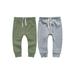 Owlivia 100% Organic Cotton Baby Boy Girl 2-Pack Wiggle Pants Jogging Pants(Olive & Grey Melange Newborn)