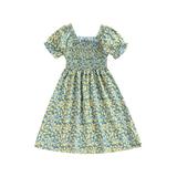 xkwyshop Toddler Girls Summer Princess Dress Short Sleeve Ruched High Waist Flared Hem Floral Print Casual Dress