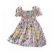 Toddler Girls Floral Print Dress Puff Sleeve Ruffled Hem Dresses Polka Dot Princess Dresses