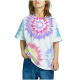XMMSWDLA Sales Clearance Tops for Girls Girls Casual Loose Tshirt Short Sleeve Cartoon Pattern Tops Child Crewneck Summer Outfit Gradient Print Tops