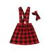 Toddler Baby Girl Christmas Outfits Red Plaid Suspender Dress Skirt Set with Headband Outfits