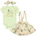 Disney Princess Tiana Infant Baby Girls French Terry Bodysuit Jumper and Headband 3 Piece Outfit Set Newborn to Infant