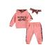 BeQeuewll Newborn Baby Girls 3Pcs Clothes Set Letter Print Hoodies Top Sweatsuit Pants Headband