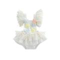 Calsunbaby Infant Girl Summer Jumpsuit Sleeveless Lace Patchwork Gauze Colorful Butterfly Patch Romper Bodysuit