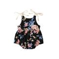 TheFound Toddler Infant Baby Girls Jumpsuits Cute Flower Print Bow Lace-Up Casual Suspender Romper Bodysuit Sunsuit
