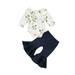 Gupgi Newborn Baby Girl Clothes Romper Top Flare Pants Fall 3PCS Outfit