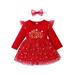 Toddler Kid Girl Christmas Dress Set Long Sleeve Letter Print Ruffle High Waist Fall Dress Headband