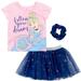 Disney Princess Cinderella Toddler Girls T-Shirt Tulle Skirt and Scrunchie 3 Piece Outfit Set Toddler to Big Kid