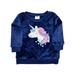 Infant Girls Navy Blue Soft Faux Fur Furry Pink & Silver Unicorn Sweatshirt 24M