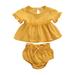 Sunisery 2PCS Newborn Infant Kids Baby Girls Ruffle Short Sleeve Top Stretch Shorts Summer Outfits Yellow 18-24 Months
