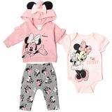 Disney Minnie Mouse Newborn Baby Boy or Girl Fleece Pullover Hoodie Bodysuit and Pants 3 Piece Outfit Set Newborn to Infant