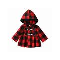 AMILIEe Toddler Baby Girls Hooded Coat Plaid Print Long Sleeves Horn Button Closure Autumn Winter A-Line Jacket