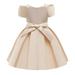 Fesfesfes Toddler Girls Dress Solid Color Temperament Bowknot Off Shoulder Pleated Skirt Birthday Party Gown Long Dresses