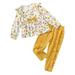 OLLUISNEO Toddler Baby Girls Pants Outfits 3T Winter Pants Outfits 4T Floral Print Long Sleeve Top Ruffle Trim Pants 2 PCS Set Yellow